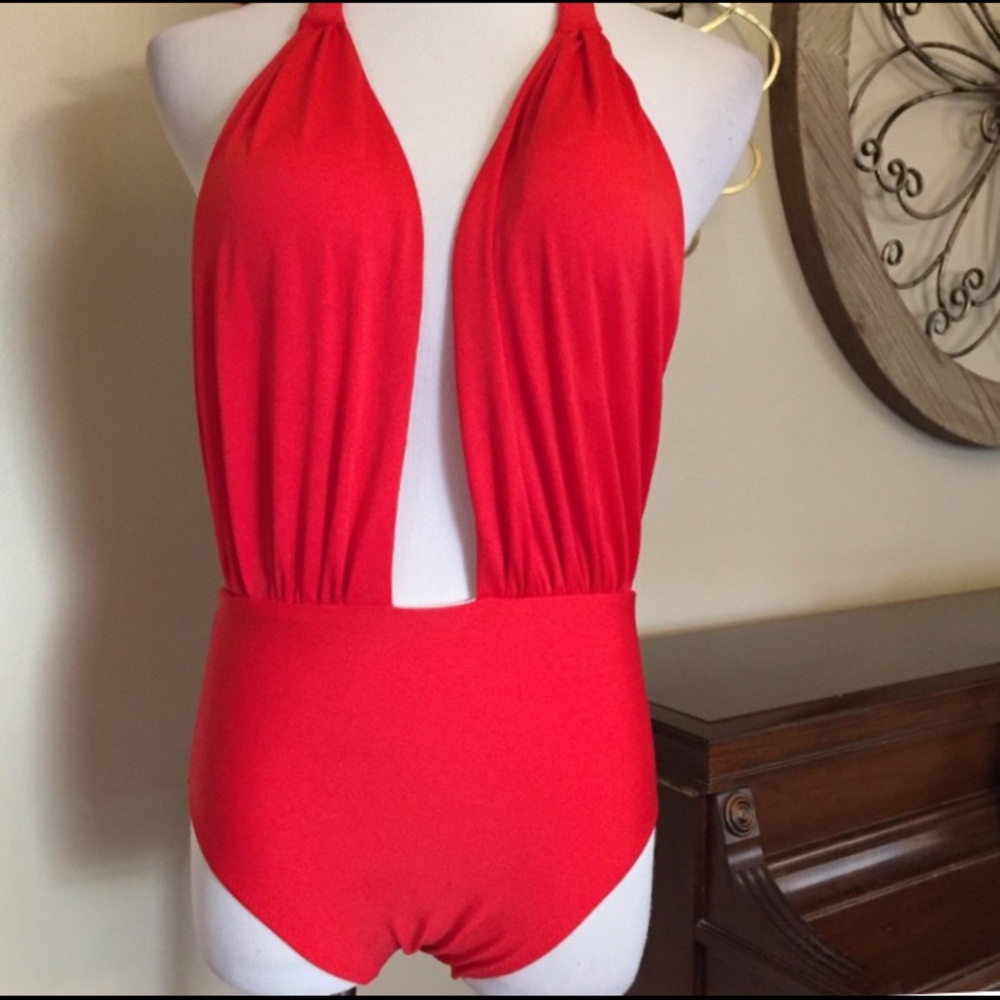 Red Plunge Swimsuit